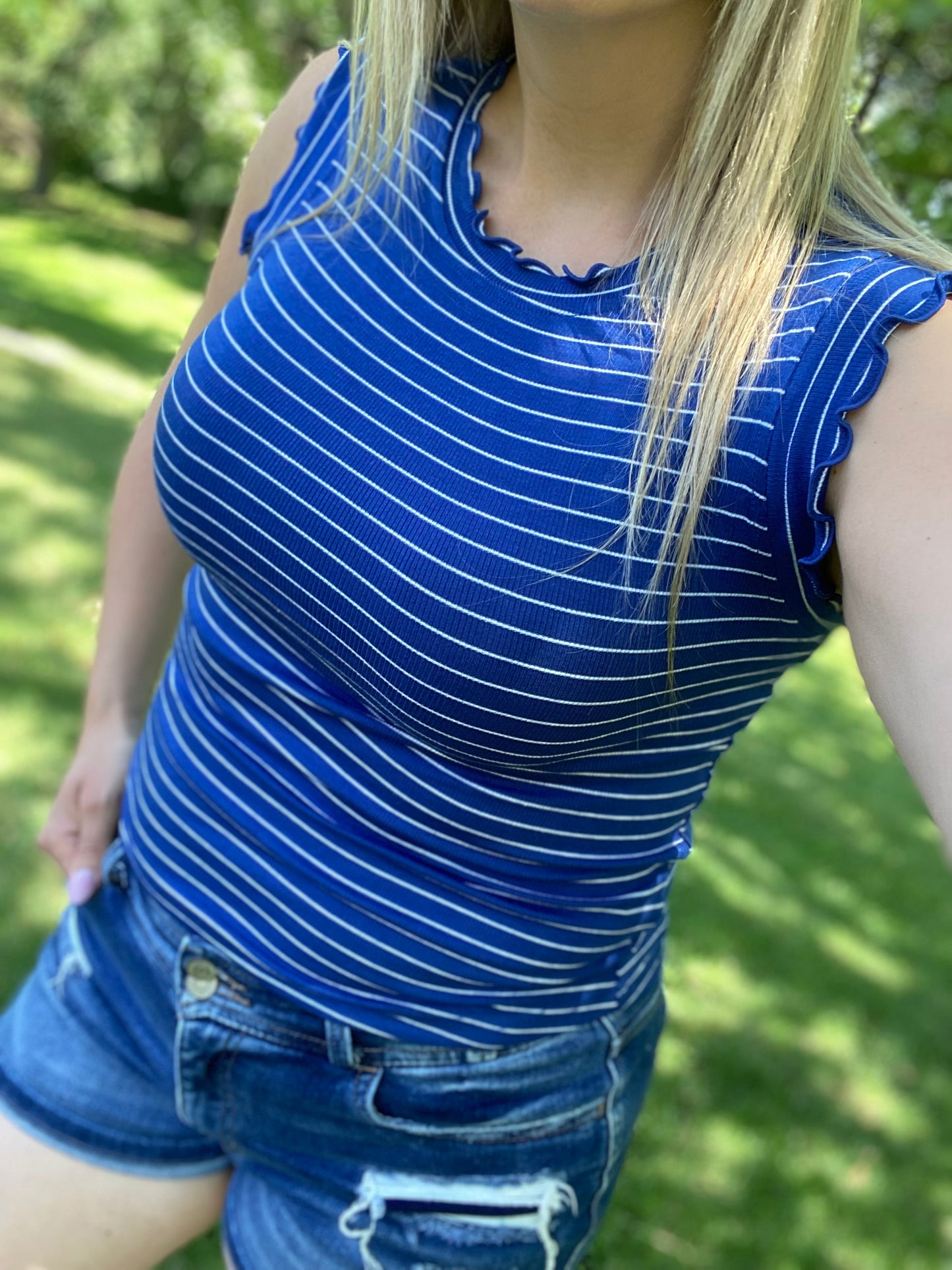 Ruffle Trim Sleeveless Top