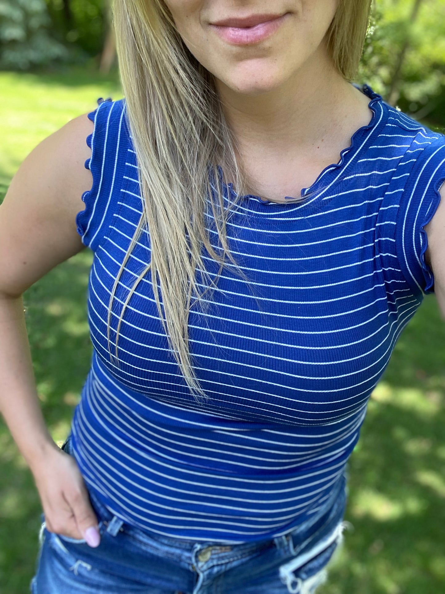 Ruffle Trim Sleeveless Top