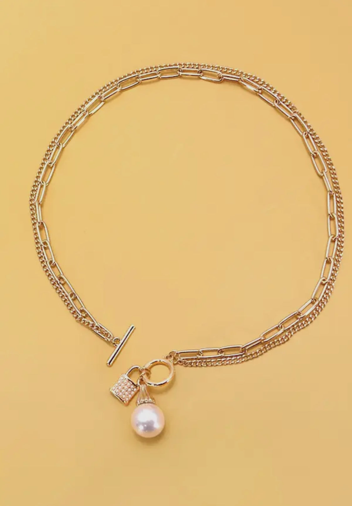 Pearl Lock Charm Necklace