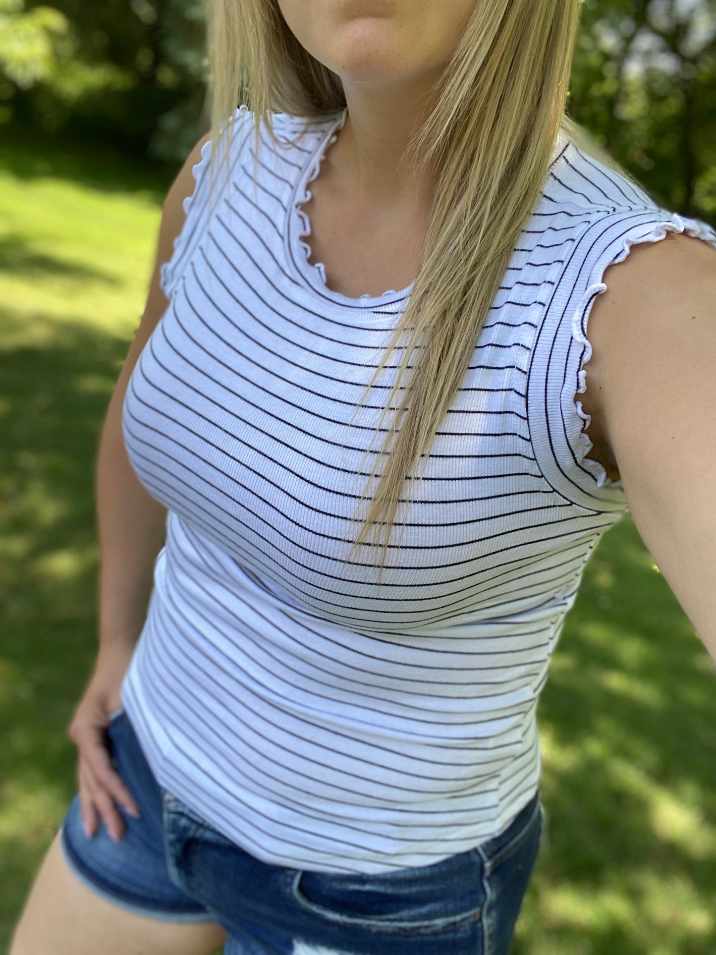 Ruffle Trim Sleeveless Top