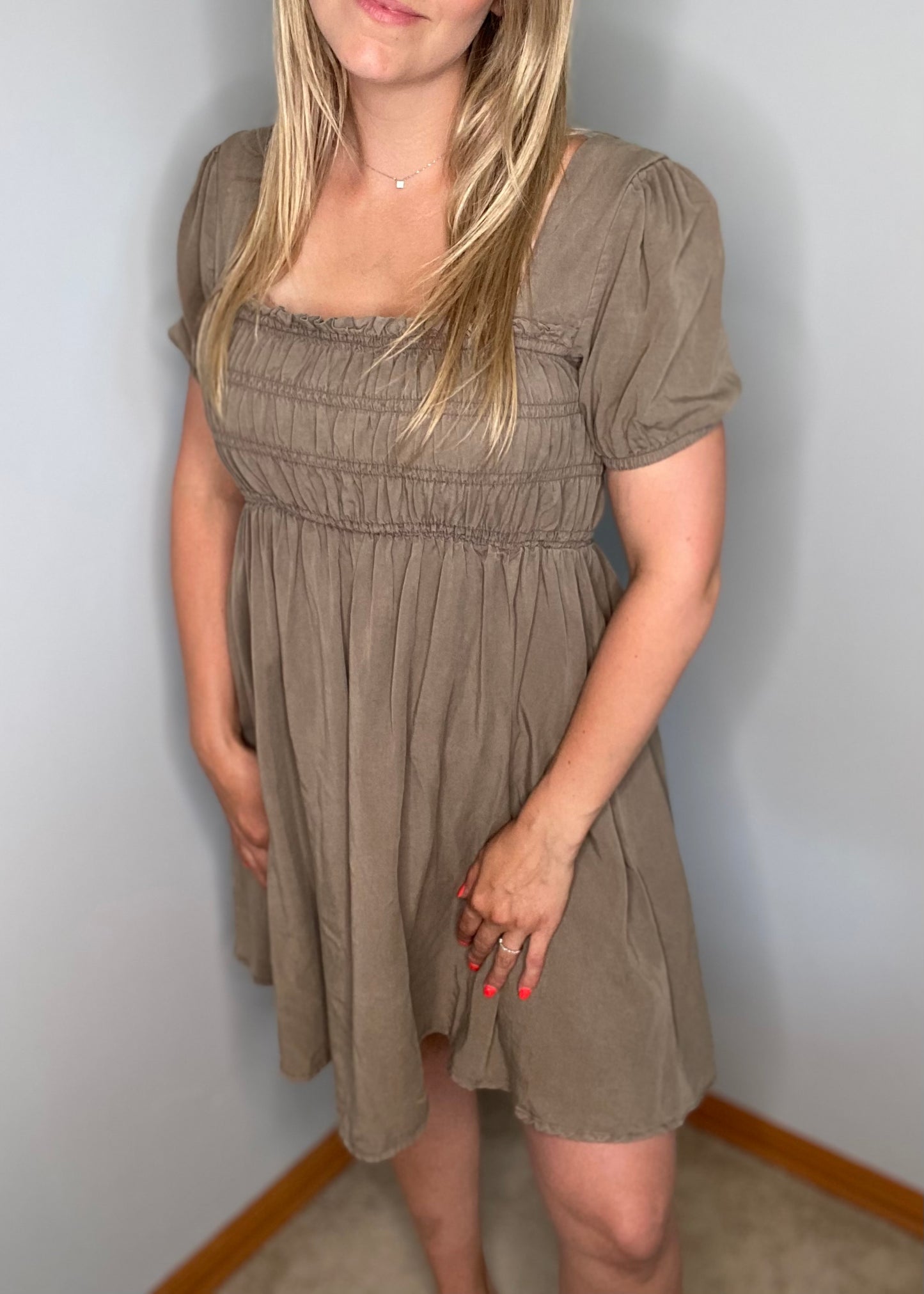 Puff Sleeve Mini Dress - Mocha