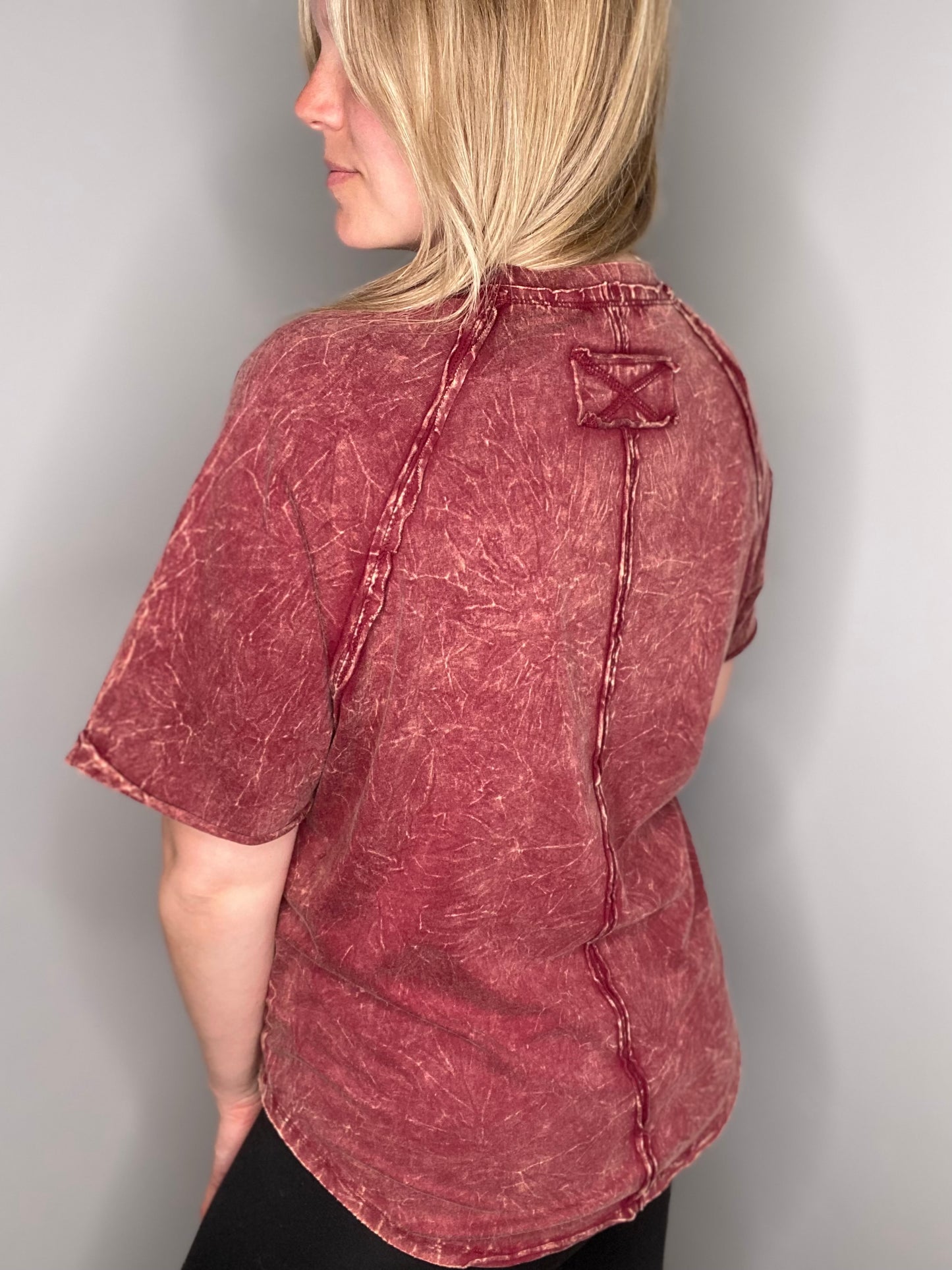 Back Patch Crinkle Washed Raglan Sleeved T-Shirt