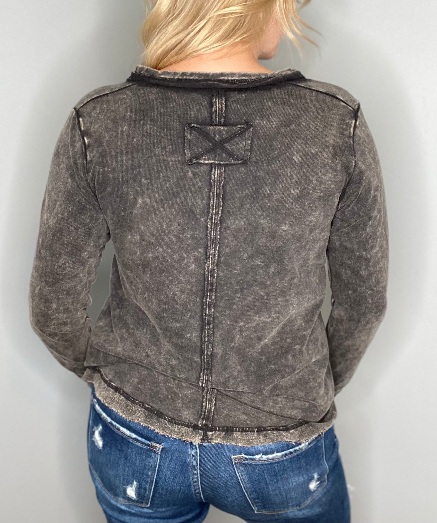 Washed Long Sleeve Henley Top