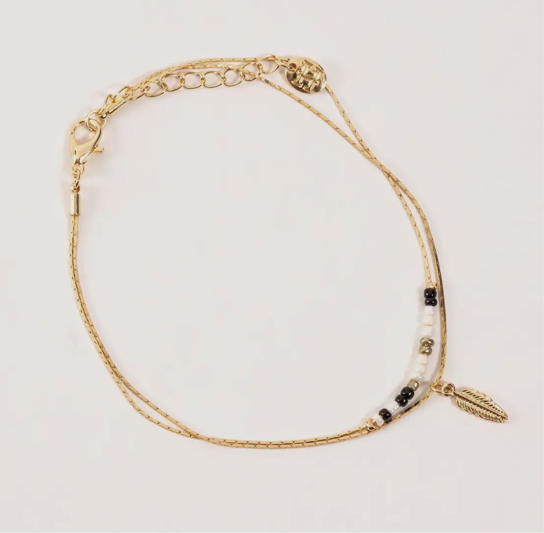 Alexis Layered Gold Feather anklet