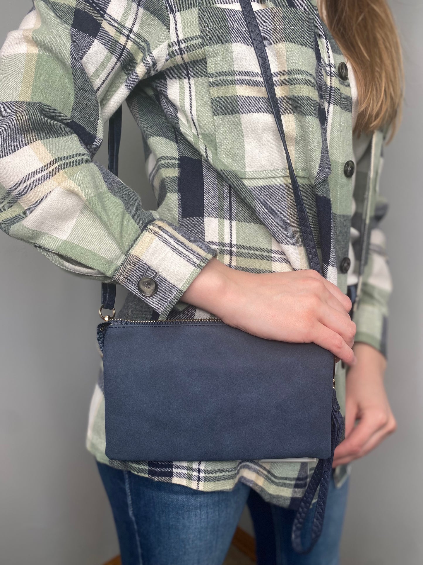 Riley Suede 3 Compartment Crossbody/Wristlet