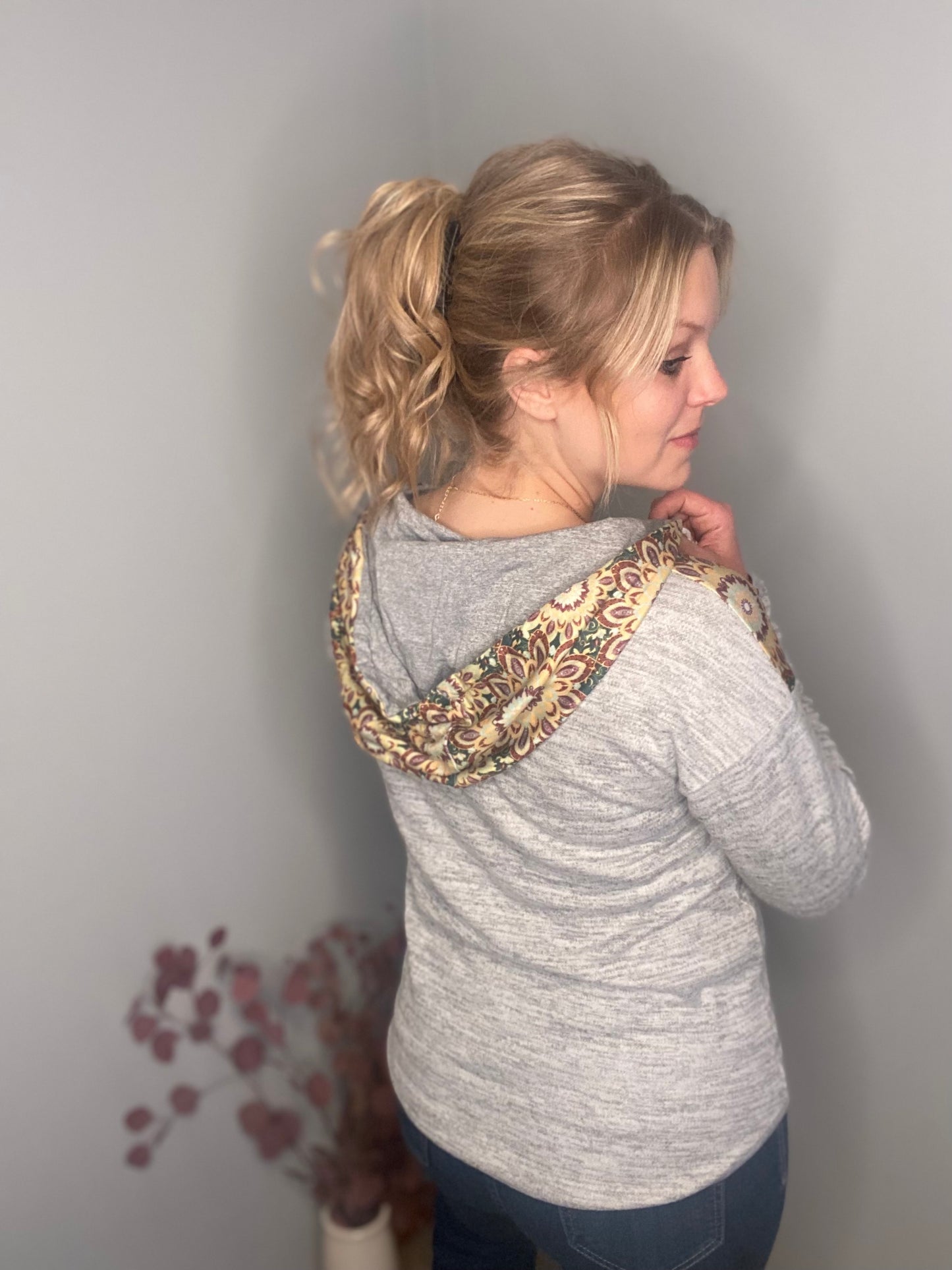 Floral Half Snap Hoodie