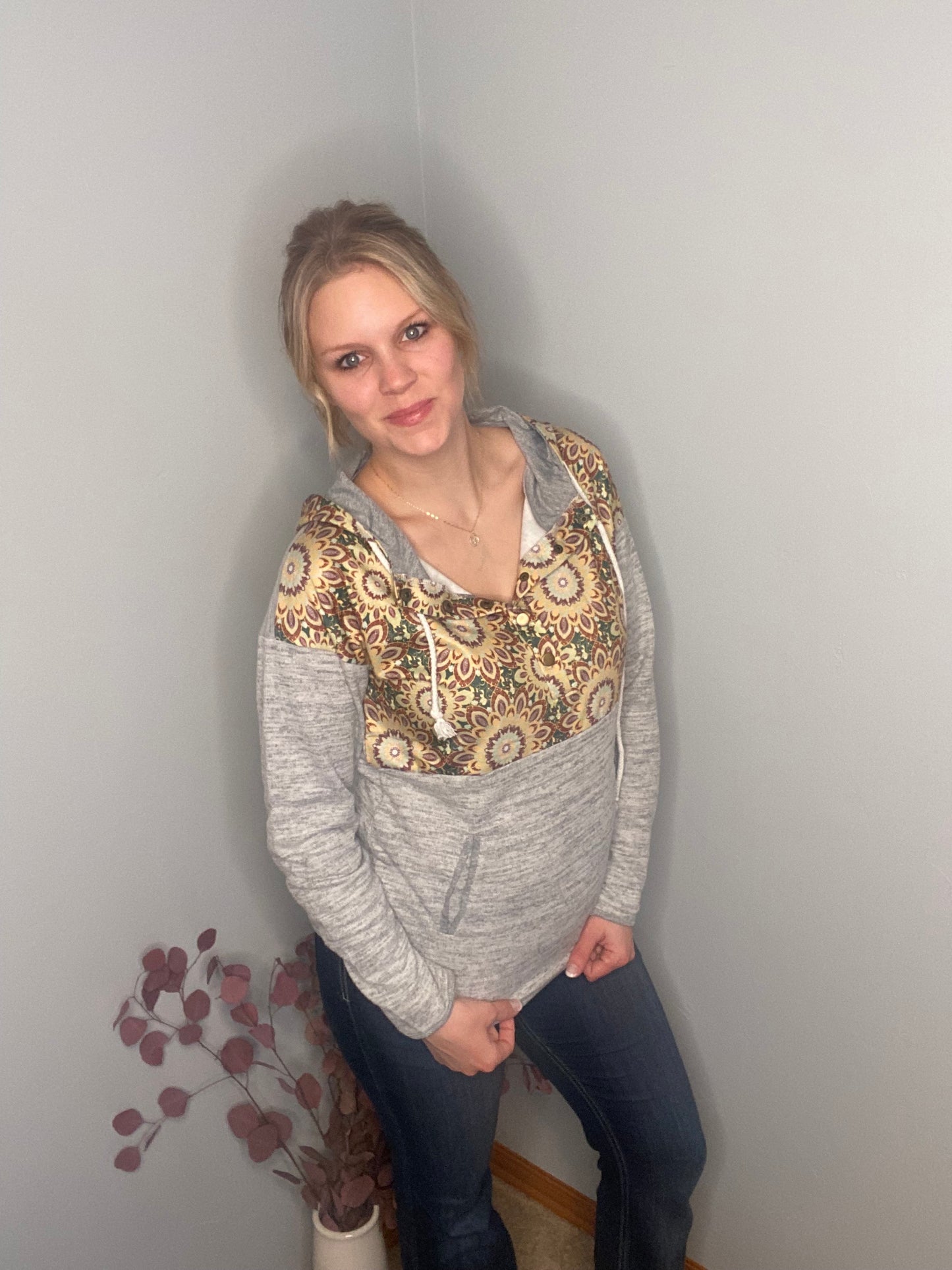 Floral Half Snap Hoodie