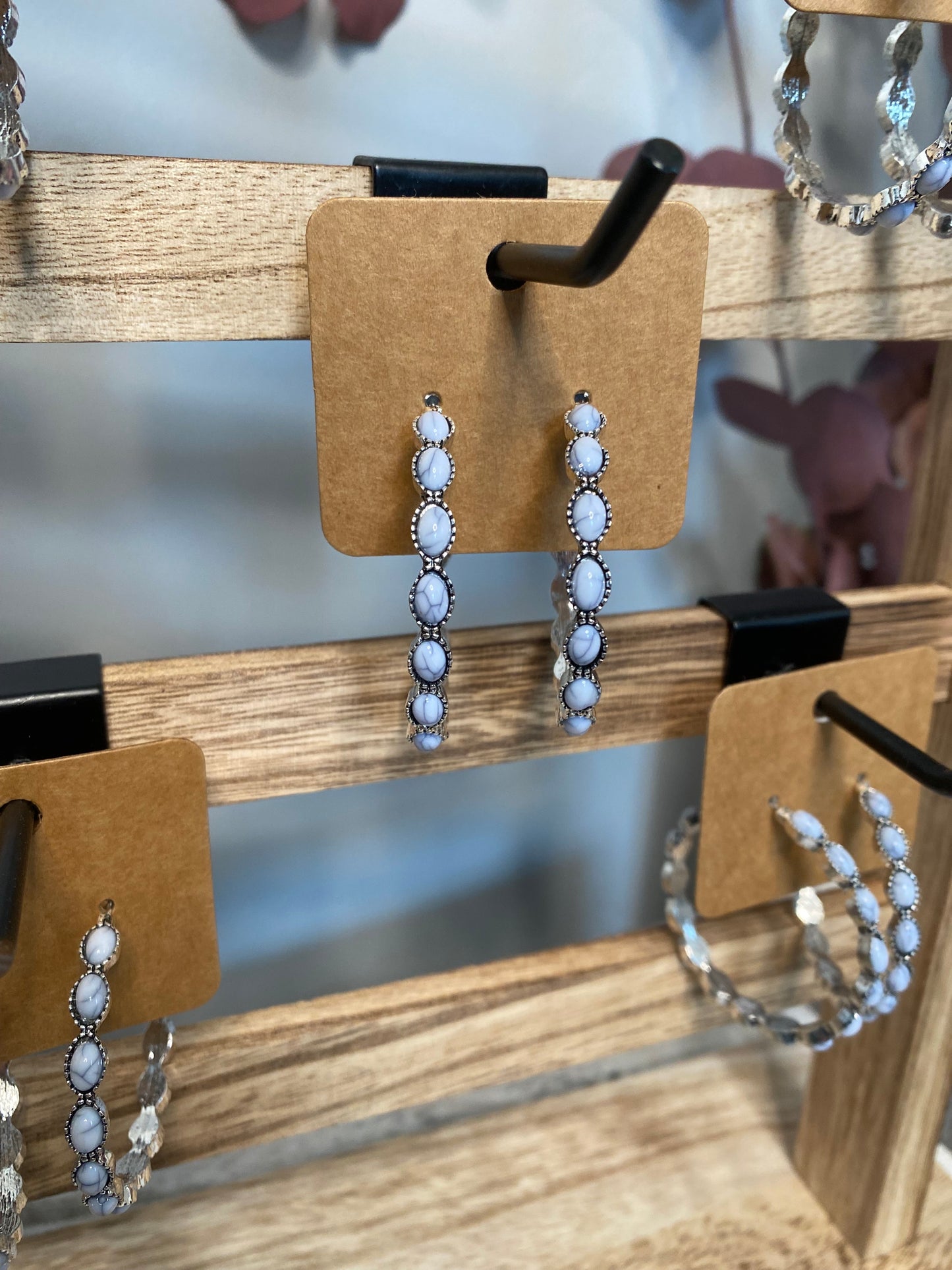 White Marble C-Hoop Earrings