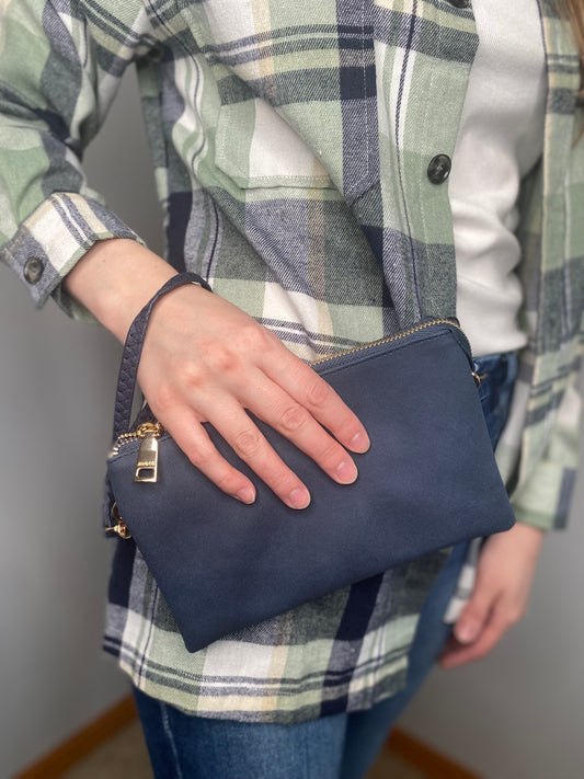 Riley Suede 3 Compartment Crossbody/Wristlet