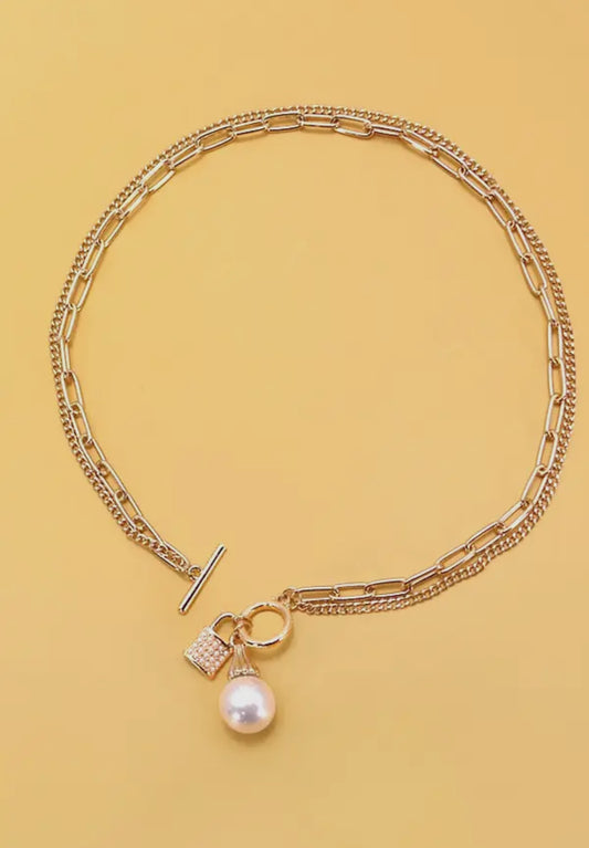 Pearl Lock Charm Necklace