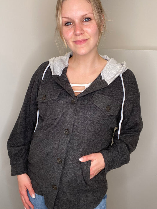 Ashley Hooded Button-Up <Zenana>