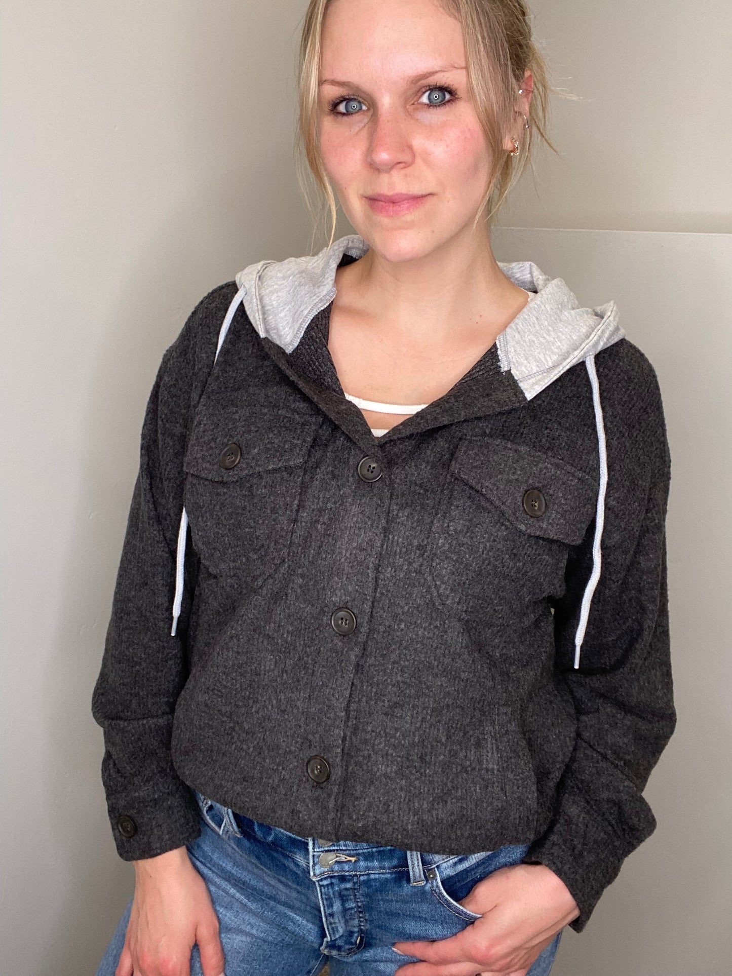 Ashley Hooded Button-Up <Zenana>