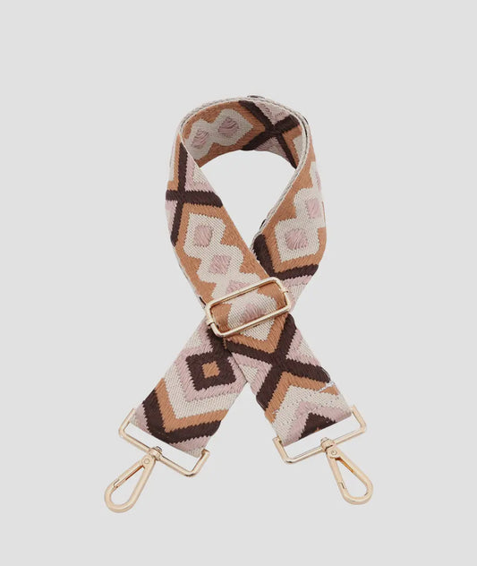 Handbag Bohemian Guitar Strap - Camel/Pink