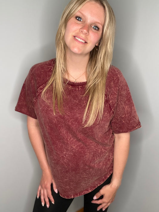 Back Patch Crinkle Washed Raglan Sleeved T-Shirt