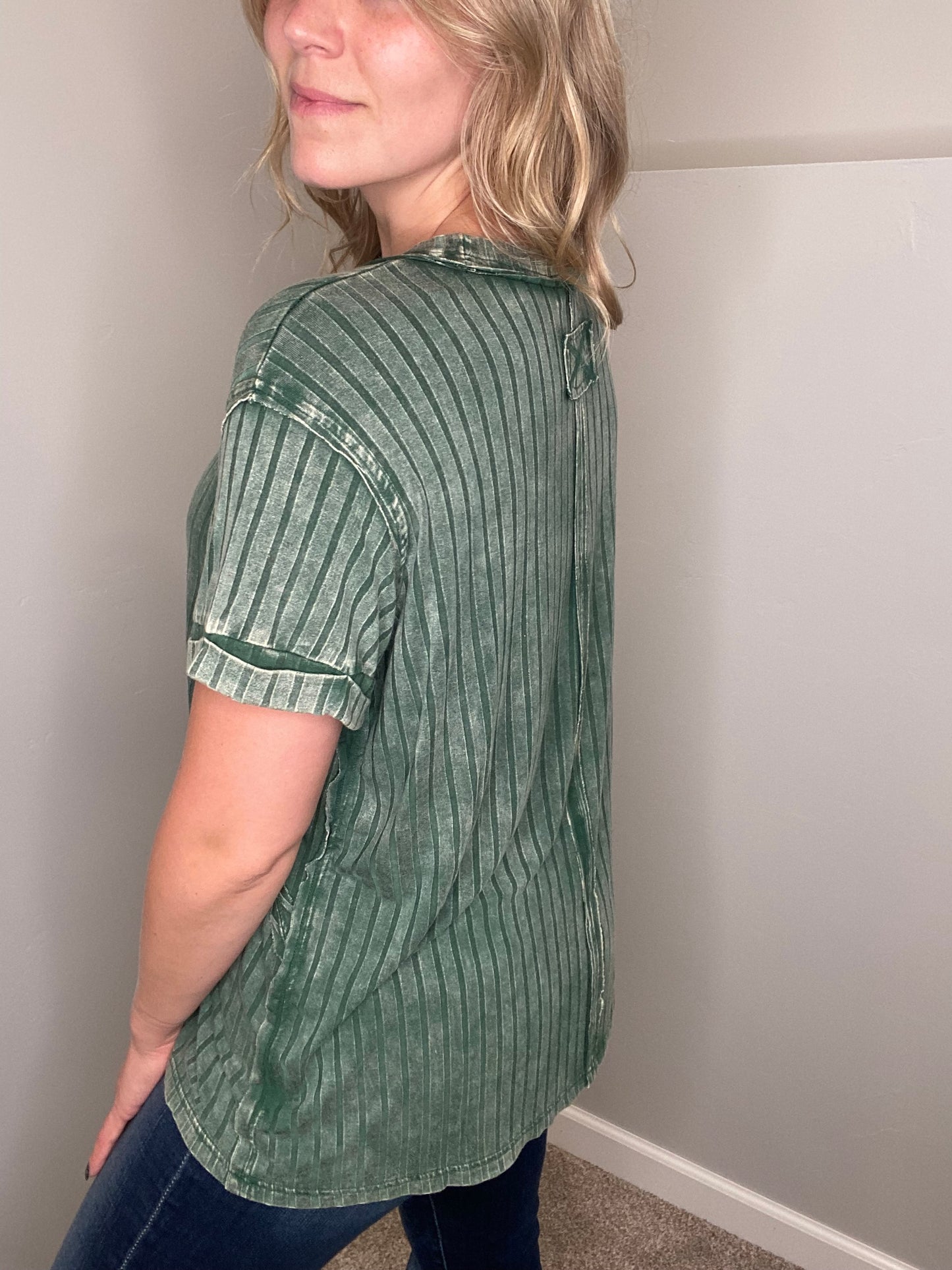 Ribbed Short Sleeve Boat Neck Top