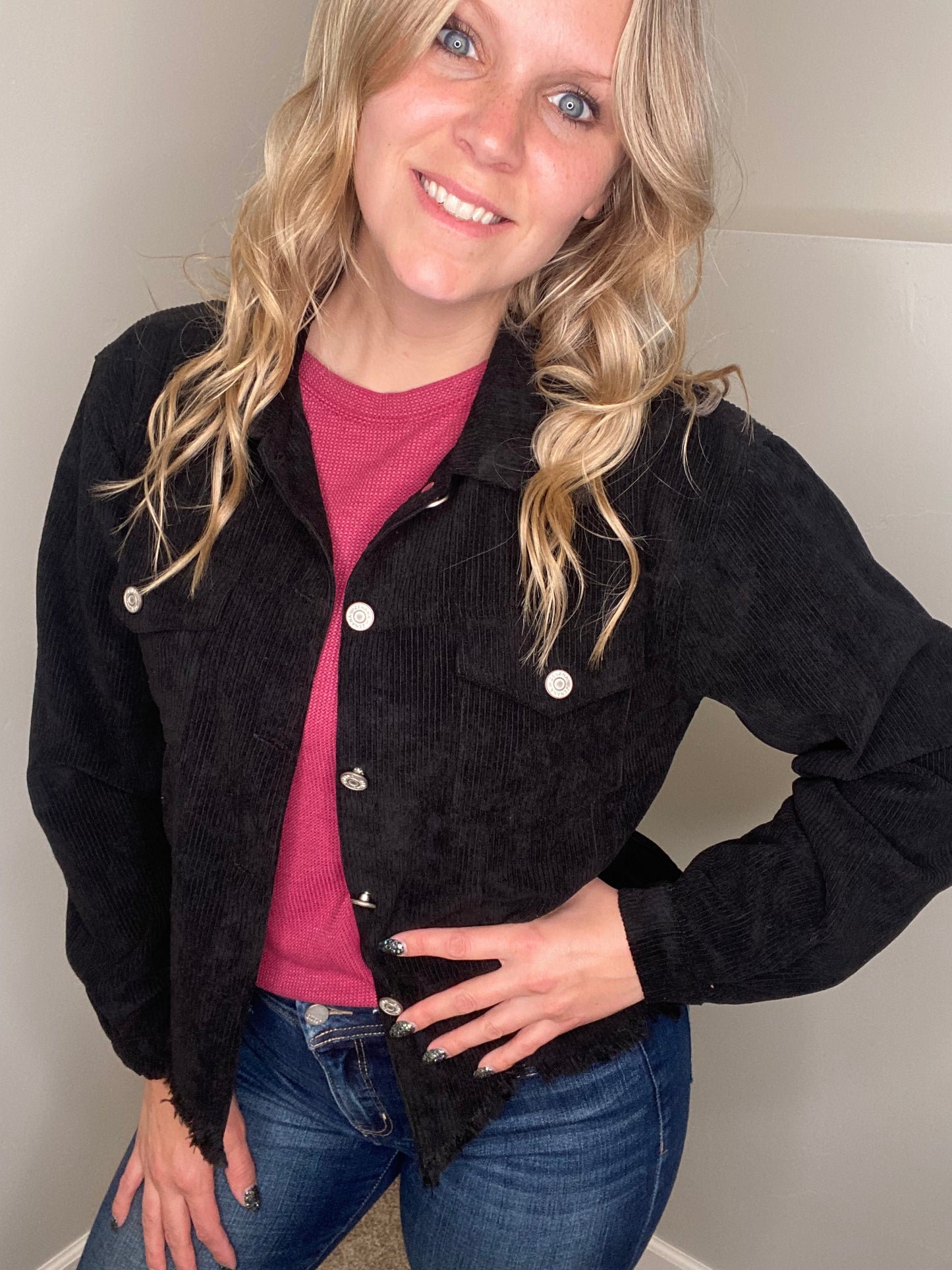 Nicole Frayed Corduroy Button-Up