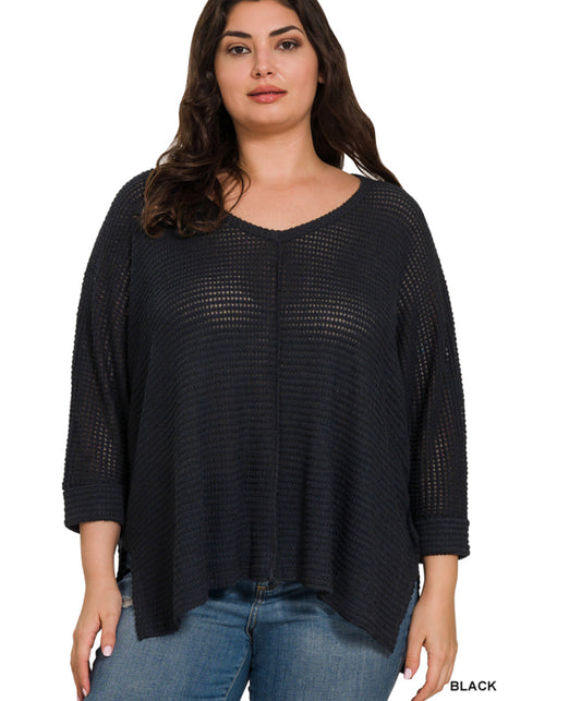 Plus 3/4 Sleeve High Low Hem Sweater