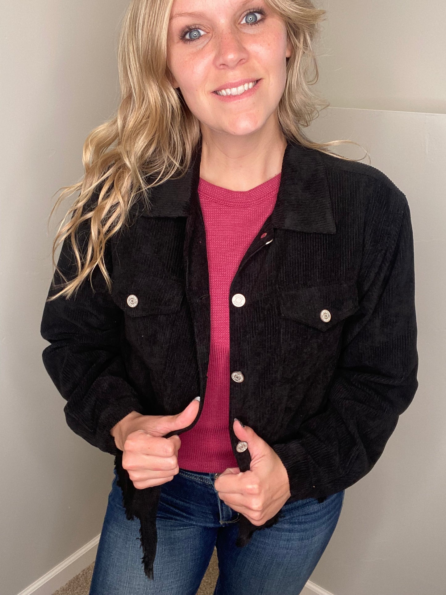 Nicole Frayed Corduroy Button-Up