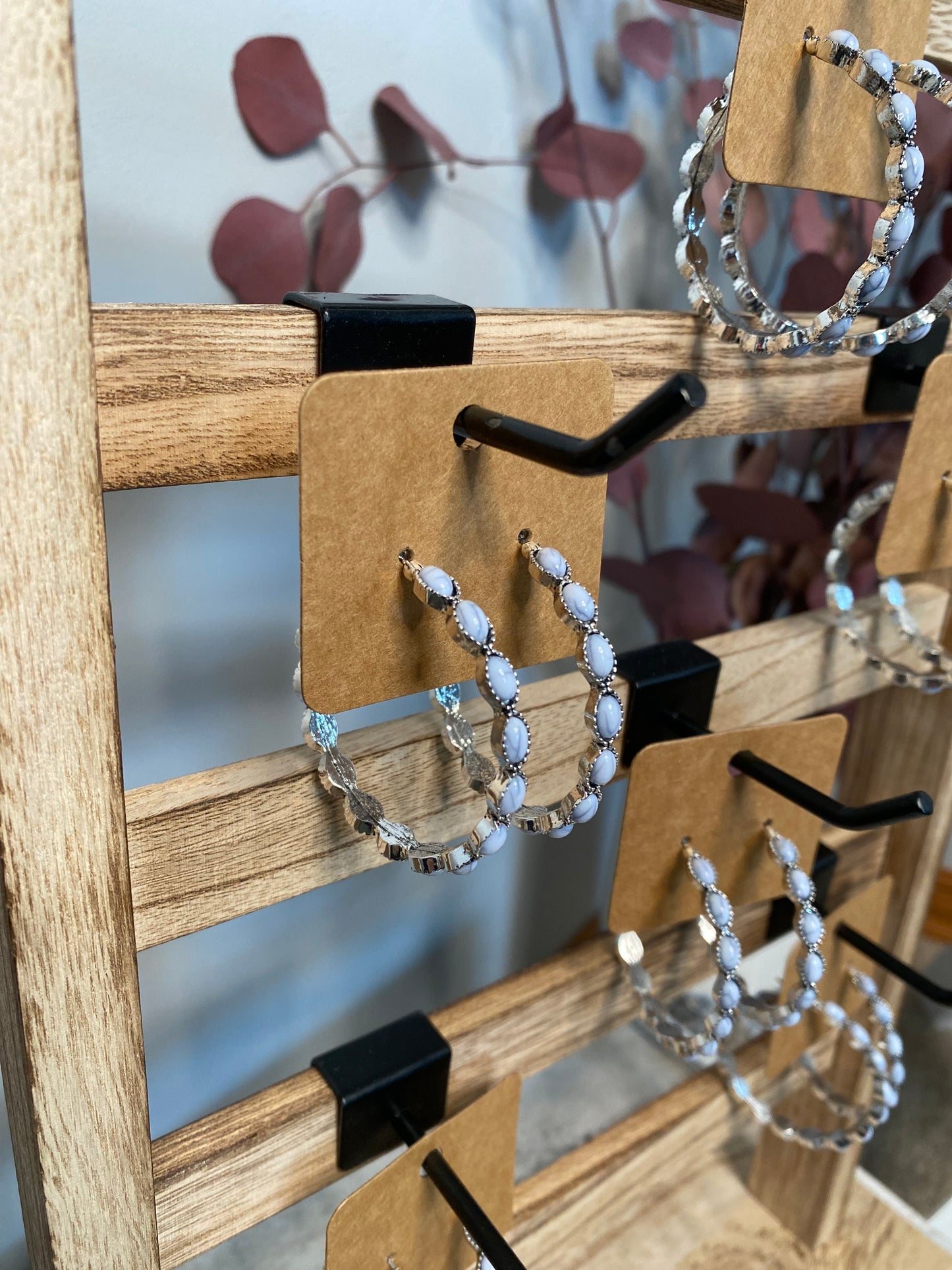 White Marble C-Hoop Earrings